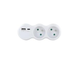 CHACON Biplite Domino 2x16A avec USB-A +USB-C- Blanc