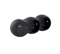 CHACON Biplite Domino 2x16A avec USB-A +USB-C- Noir