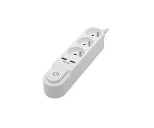 CHACON Bloc Design avec Interrupteur 3 x 16A + 2 x USB - 3 m - Blanc