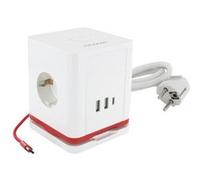 Chacon Bloc multiprise Cube 1,40 m – 3 prises 16A Schuko, 2 USB‑C et 2 USB‑A, interrupteur