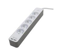 CHACON Bloc multiprise 5 prises 16 A avec 2 ports USB et câble 1,5 m HO5VV-F 3x1,5 mm² blanc et brun (Lot de 2)