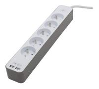 CHACON Bloc multiprise 5 prises 16 A avec 2 ports USB et câble 1,5 m HO5VV-F 3x1,5 mm² blanc et brun