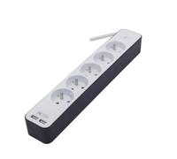 CHACON Bloc multiprise 5 prises 16 A avec 2 ports USB et câble 1,5 m HO5VV-F 3x1,5 mm² blanc et gris