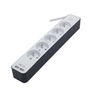 CHACON Bloc multiprise 5 prises 16 A avec 2 ports USB et câble 1,5 m HO5VV-F 3x1,5 mm² blanc et gris (Lot de 2)