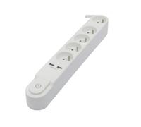 CHACON Bloc Multiprise 5 Prises avec Interrupteur Design + 2X USB, Bloc 5 Prises Blanc - 3m