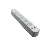 CHACON Bloc Multiprise 5 Prises avec Interrupteur + 2X USB, Bloc 5 Prises avec USB Blanc/Gris - 1.5 m