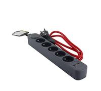CHACON Bloc multiprise 5x16A + 2 USB + Interrupteur- Cable Textile Rouge 1,5m
