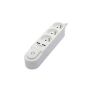 CHACON Bloc multiprise avec interrupteur 3 prises 16 A et 2 sorties USB 2 A, câble 1,5 m blanc