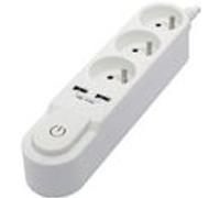 CHACON Bloc multiprise avec interrupteur 3 prises 16 A et 2 sorties USB 2 A, câble 1,5 m blanc