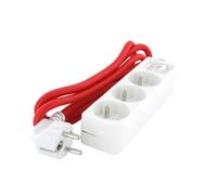 Chacon Mini-bloc blanc deco 3x16a cable textile rouge1.5m + fiche plate 3g1,5mm2