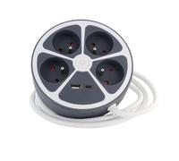 CHACON Multiprise Design Circulaire 4X16 A Cordon 1 5m avec 1xUSB-A et 1xUSB-C + Interrupteur
