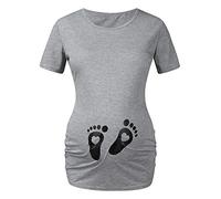 Chaconka Femme T-Shirt Grossesse Empreinte BéBé Pied Imprimé Motif Cœur Vêtement de Maternité Mignon Rigolo Haut de Maternité Manches Courtes Blouse Enceinte Papa Maman Dessin Animé (Gris, Small)