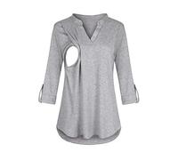 Chaconka Femmes Enceintes Chemise de Maternité Allaitement à Manches Longues Col Rond Haut Chemisier Carreaux Solide Pull Tunique T-Shirt Grossesse Grande Taille Atuomne Hiver