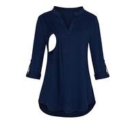 Chaconka Femmes Enceintes Chemise de Maternité Allaitement à Manches Longues Col Rond Haut Chemisier Carreaux Solide Pull Tunique T-Shirt Grossesse Grande Taille Atuomne Hiver