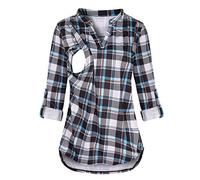 Chaconka Femmes Enceintes Chemise de Maternité Allaitement à Manches Longues Col Rond Haut Chemisier Carreaux Solide Pull Tunique T-Shirt Grossesse Grande Taille Atuomne Hiver