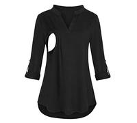 Chaconka Femmes Enceintes Chemise de Maternité Allaitement à Manches Longues Col Rond Haut Chemisier Carreaux Solide Pull Tunique T-Shirt Grossesse Grande Taille Atuomne Hiver