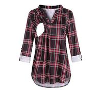 Chaconka Femmes Enceintes Chemise de Maternité Allaitement à Manches Longues Col Rond Haut Chemisier Carreaux Solide Pull Tunique T-Shirt Grossesse Grande Taille Atuomne Hiver