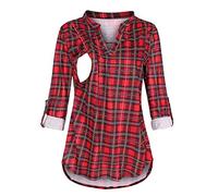 Chaconka Femmes Enceintes Chemise de Maternité Allaitement à Manches Longues Col Rond Haut Chemisier Carreaux Solide Pull Tunique T-Shirt Grossesse Grande Taille Atuomne Hiver