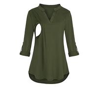 Chaconka Femmes Enceintes Chemise de Maternité Allaitement à Manches Longues Col Rond Haut Chemisier Carreaux Solide Pull Tunique T-Shirt Grossesse Grande Taille Atuomne Hiver