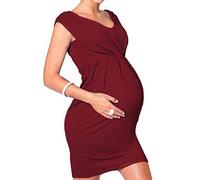 Chaconka Robe de Maternité Ete sans Manches Couleur Unie Elegante Femme Enceinte Vêtements de Maternité Manches Courtes Robe Moulante Sexy Robe Grossesse Taille Haute Plissé