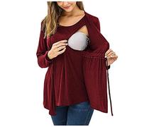 Chaconka T-Shirt Maternité Allaitement Manche Longue Femme Enceinte Haut Grossesse Double Couche Chemise Col Rond Pyjama de Maternité