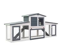 Chaduof Clapier Large d'extérieur Gris et Blanc 204x45x85 cm Bois,Cabane Lapin,Grande Cage Lapin
