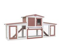 Chaduof Clapier Large d'extérieur Marron et Blanc 204x45x85 cm Bois,Cabane Lapin,Grande Cage Lapin