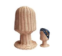 CHADWICK Support de tête de mannequin en rotin, présentoir pour chapeaux et perruques, fait à la main, support de casquettes rustique, base stable, design tissé unique, pour la maison, le salon de