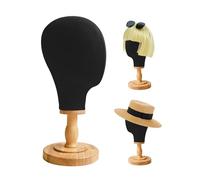 CHADWICK Support de tête de mannequin noir pour perruques, chapeaux, 53,3 cm, support de chapeau avec support en bois amovible, bloc de toile professionnel pour magasin, décoration d'intérieur, salon