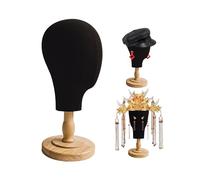 CHADWICK Support de tête de mannequin noir pour perruques, chapeaux, 53,3 cm, support de chapeau avec support en bois amovible, bloc de toile professionnel pour magasins, décoration d'intérieur, salon