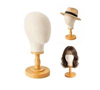 CHADWICK Support pour tête de perruque, 53,3 cm, toile dôme + support en bois amovible, pour chapeaux, casquettes, modèle de tête de mannequin