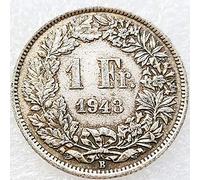 Chaenyu 1943 Pièce de Monnaie Suisse de 1 Franc en Argent Belle Collection de pièces commémoratives de 23 mm Souvenir