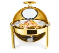 Chafing Dish 6L pour Buffet, réchauffeur Alimentaire Rond INOX Grande capacité 9L, Set Buffet Restauration avec Couvercle Visible en Verre trempé, Maintien au Chaud et Montage Facile (Doré)