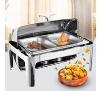 Chafing Dish 9L Réchauffeur de repas en acier inoxydable Récipient chauffant 2 grilles Réchauffeur pour Chafing cuisine collective Catering Buffet Party Argent