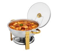 Chafing Dish, Chauffe Plat INOX Buffet Chauffant 5L, Réchaud Rond Acier Inoxydable Alimentaire avec Couvercle Transparent, Maintien au Chaud Longue Durée pour Mariage Traiteur Restaurant, Argent et Or