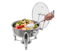 Chafing Dish Chauffe-plat rond en acier inoxydable avec couvercle Argenté 6 | Chauffe-plats rond en acier inoxydable avec couvercle en verre, support de couvercle et cuillère fendue