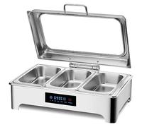 Chafing Dish électrique 9 L, Chauffe-Plats Professionnel en Acier Inoxydable avec écran Tactile et Couvercle en Verre, idéal pour Les hôtels, buffets et Pique-niques.(1/3 PAN)