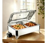 Chafing Dish Électrique, Acier Inoxydable Chauffe-Plats avec Réglage de Température et Fenêtre Vitrée Visible, Professionnel Chafing Dish Buffet Chauffant pour Buffet, Restaurant(1/2 Pan)