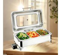 Chafing Dish Électrique, Acier Inoxydable Chauffe-Plats avec Réglage de Température et Fenêtre Vitrée Visible, Professionnel Chafing Dish Buffet Chauffant pour Buffet, Restaurant(1/3 Pan)