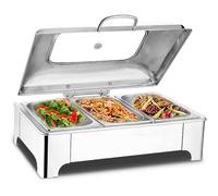 Chafing Dish électrique Chauffe-Plats Buffet, 400 W, 9 L | Chauffage réglable de 0-85°C avec couvercle en verre trempé et mécanisme hydraulique pour buffet et traiteur.