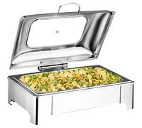 Chafing Dish électrique Chauffe-Plats Buffet, 400 W, 9 L | Chauffage réglable de 0-85°C avec couvercle en verre trempé et mécanisme hydraulique pour buffet et traiteur.