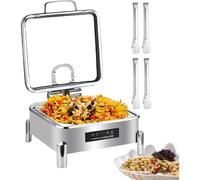 Chafing Dish Électrique De Service avec 4 Pinces À Aliments, Chauffe-Plats À Grande Fenêtre en Verre pour Traiteurs, Fêtes, Banquets, Anniversaires (Square)
