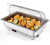 Chafing dish électrique pour buffet - Chauffe-plats inox 600 W - Couvercle roll-top PC transparent - Température réglable - Bacs GN 1/1 & 1/2-220 V (EU) 1x GN 1/1 + 2x GN 1/2