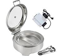 Chafing Dish Electrique Rond,Chauffants-Chauffe-Plat Capacité 6l,Chafing Dish Buffet Electrique en Acier Inoxydable,Chauffants électrique,Couverture en Verre Visible,Durable,1 Pinces Alimentaires
