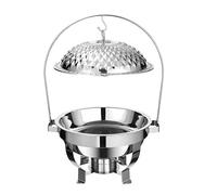 Chafing Dish Ensemble de Buffet de réchaud Rond en Acier Inoxydable, avec Couvercle en Verre et Support, Ensembles Chauffants de Buffet, Plateau Chauffant for fête Chauffe Plat(Silver,6L)