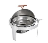 Chafing Dish Inox 6L, Chauffe Plat Professionnel Rond avec Couvercle 180° | Inox Poli Miroir, Bain Marie Buffet Alcool pour Restauration Traiteur, Brûleur Cuillère Inclus, Argenté, 47×47×45cm