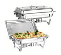 Chafing Dish INOX Buffet Chauffant Chauffe-Plat en Acier Inoxydable Rectangulaire pour Buffet Restaurant Pique Nique, réservoir à Combustible, Cadre Pliable (55 x 35,5 x 26 cm (2 pièces) (3))