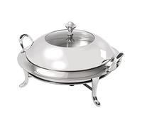 Chafing Dish - Lot de 3 plats ronds en acier inoxydable - Avec couvercle en verre transparent et support de poêle à frire - Récipient isolé pour hôtels, restaurants - 3 l - Argenté