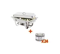 Chafing dish inox MILAN GN 1/1 (P)65 mm avec 24 boîtes de gel combustible Gris