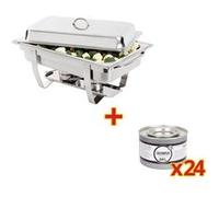 Chafing dish inox MILAN GN 1/1 (P)65 mm avec 24 boîtes de gel combustible Gris